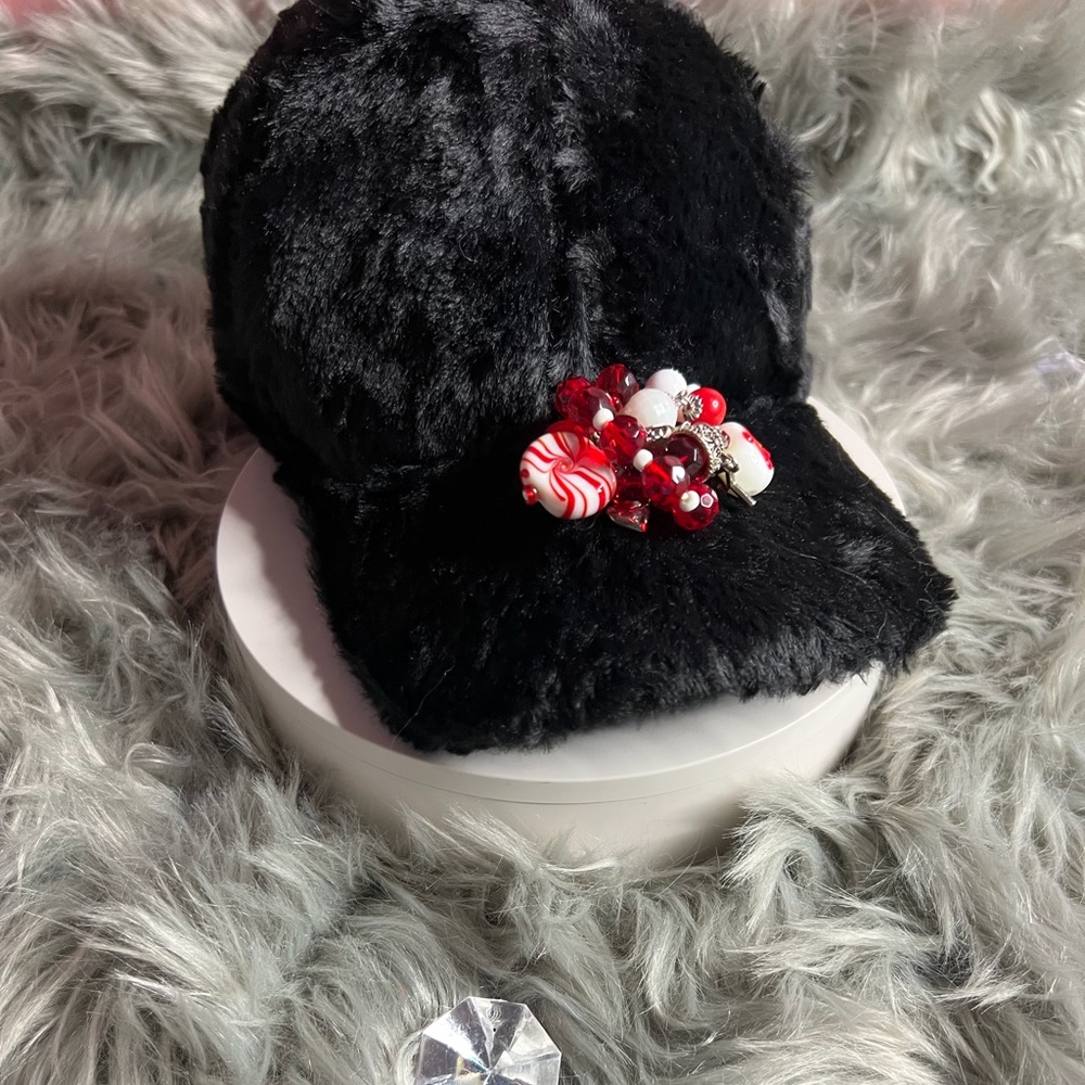 Plush black baseball cap